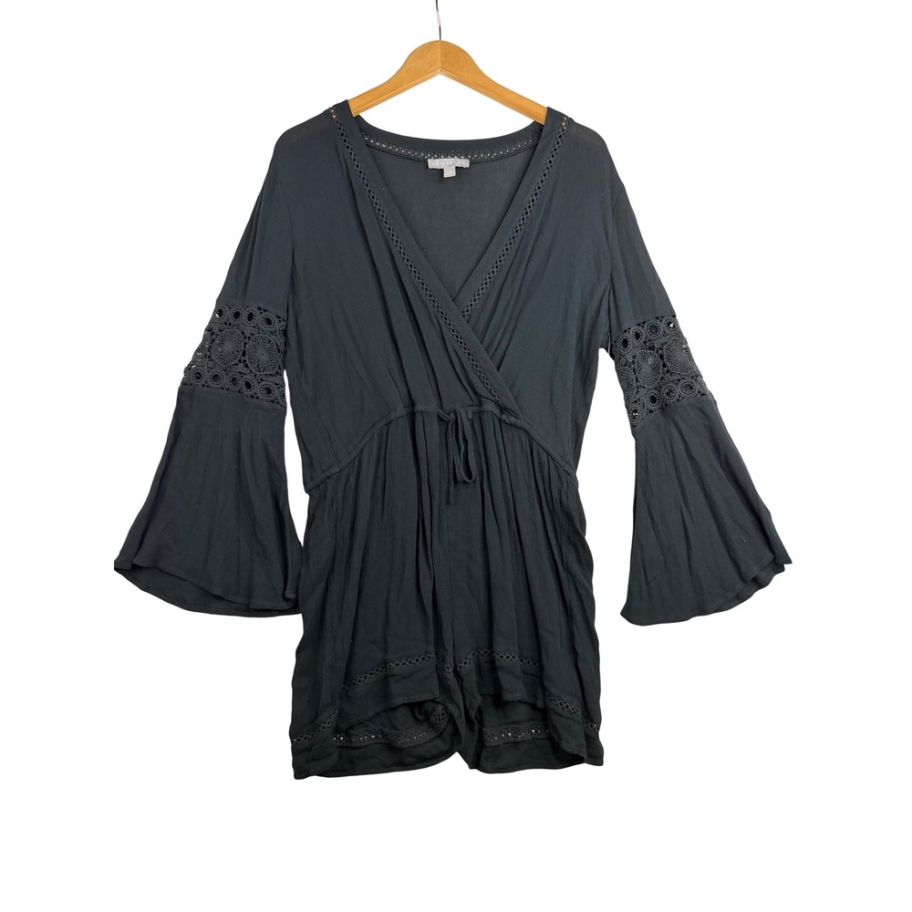 New Chelsea 28 Lace‎ Bell Sleeve Crochet Gauze Romper size Medium Black